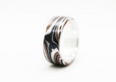 Mokume Gane Ring aus Silber, Kupfer und Shakudo